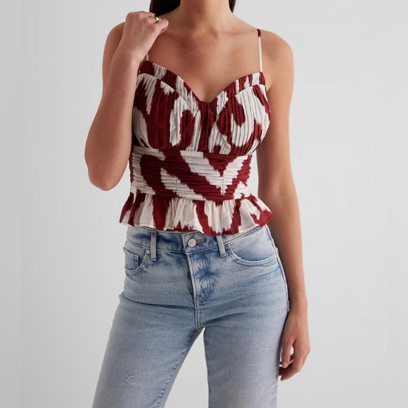 Express Tops - Express Women’s L Maroon & White Pleated Ruched Smocked Sleeveless Cami Top NWT